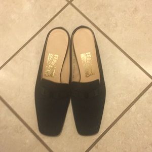 Black ferragamo canvas mules
